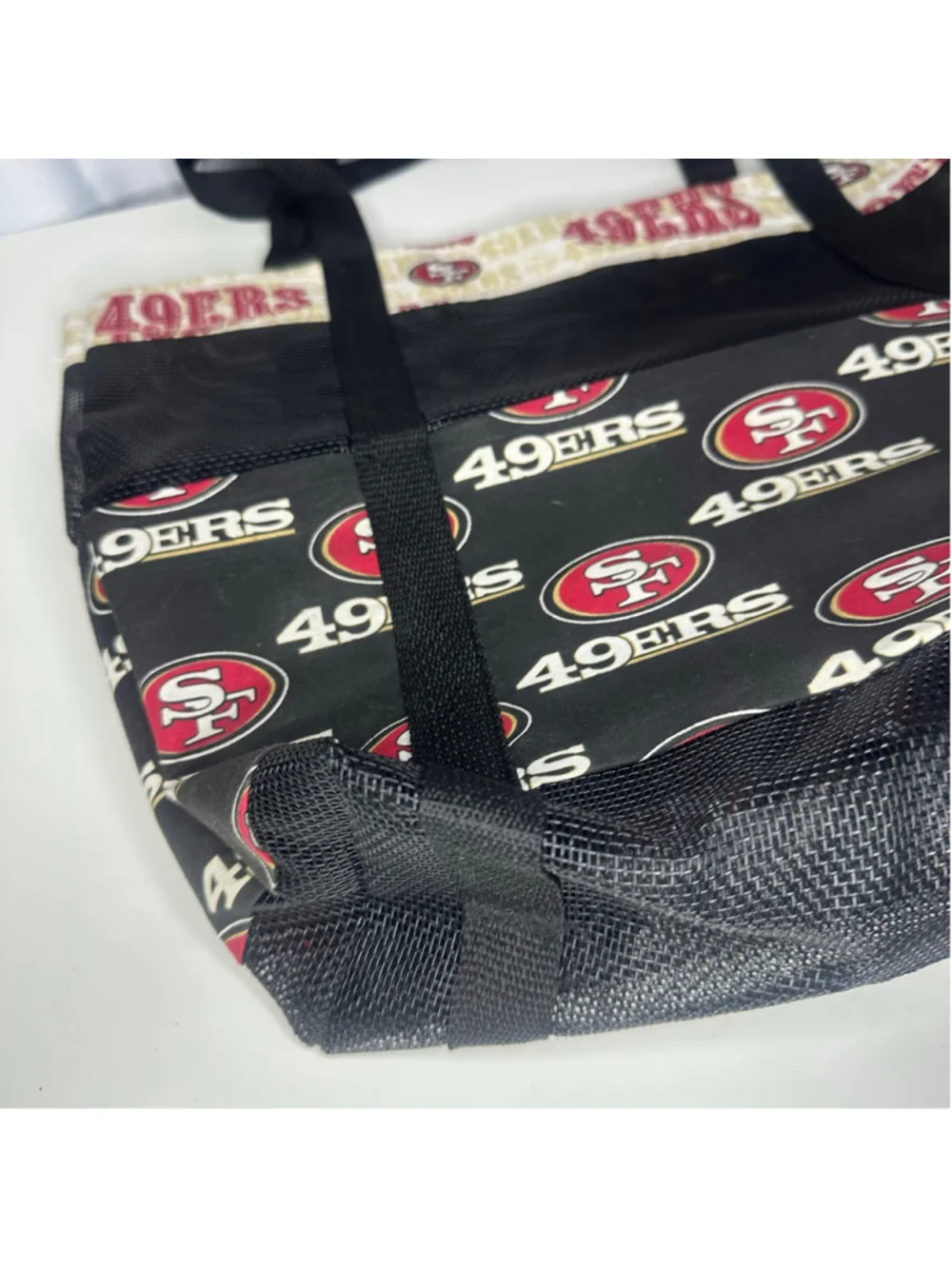San Francisco SF 49ers Football Black & Red Mesh Tote Bag w Pockets (Handmade)